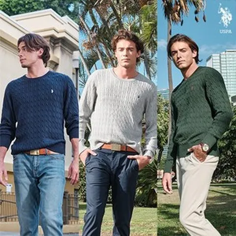 유에스피에이 10혜택USPA 24SS 시그니처 클래식 케이블 니트세트 남성