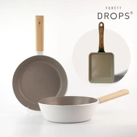 eTV 드롭스 포레 IH프라이팬 22cm+IH멀티팬 22cm(아이보리)+계란말이팬 증정, 1