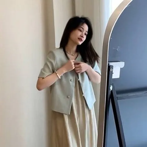 썸머 반팔 트위드 자켓 노카라 크롭 하객룩 린넨 봄 유라타임 이너프 단톤 쥬크 손정완 빅사이즈 C004