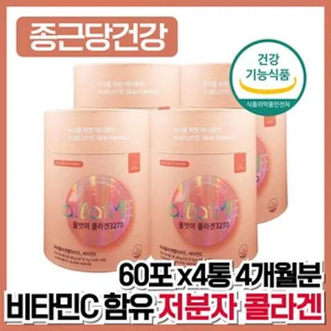 대용량 종근당건강 올앳미 콜라겐3270 기능성 콜라겐 최대함량 피쉬콜라겐펩타이드 비타민C 중년여성 50대 남자 부모님 중년 할아버지 갱년기 남성 강화 추천 패밀리 건강기능식품 선, 4개