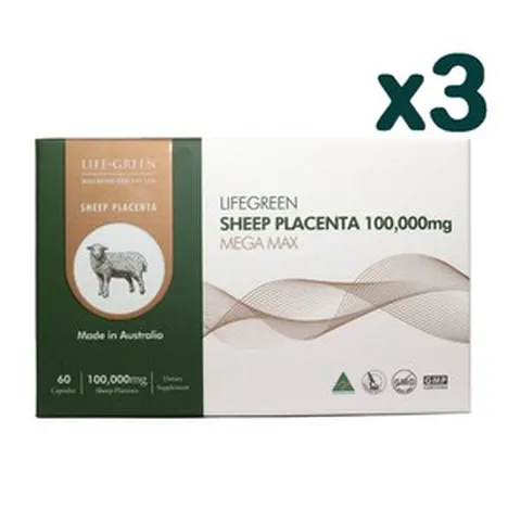 life Green 호주 양 태반 100 000mg 60캡슐 x3박스, 60정, 3개