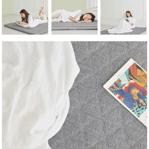 두꺼운 접이식 3단 요매트 요커버 솜세트 토퍼 손님용 바닥이불 자취 1인용, 그레이