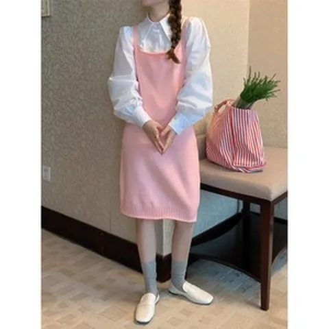 POMTOR 여성 심플 폴로넥 긴팔 셔츠 프릴 블라우스