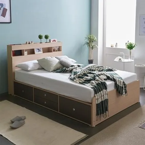 케이컴퍼니 이음수납헤드 더블 서랍침대세트(본넬양면매트리스), 메이플그레이