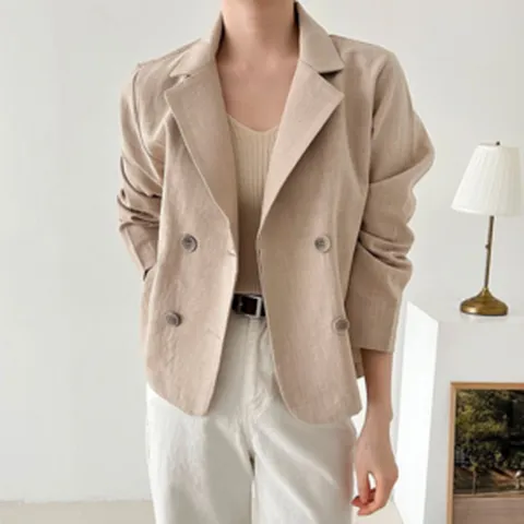 NewCare 여성 여름 린넨 더블 자켓