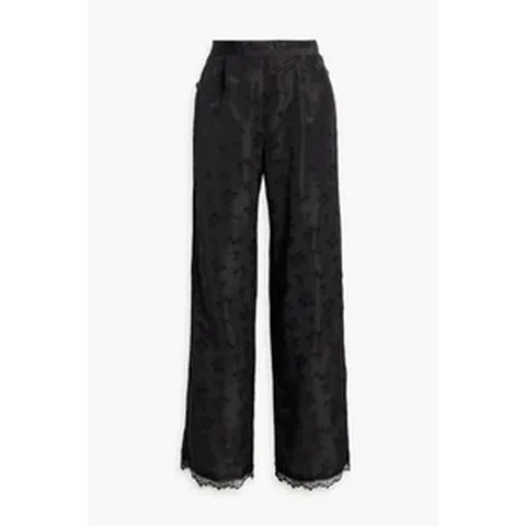 ANNA SUI Lace-trimmed satin-jacquard 와이드-leg 팬츠 - Black 335668