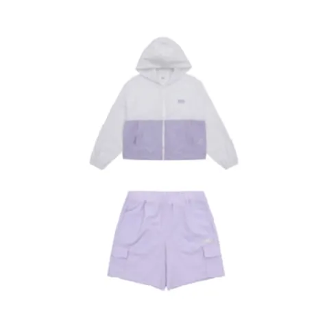 [에꼴리에] 23년 여름신상! @50%세일~ 점퍼 상하세트@ 주니어 여아용 *장마철 필수* 시원하며 멋스럽고 편안하며 활동적인 쿨스판 배색 후드점퍼+4.5부 카고 반바지 셋업