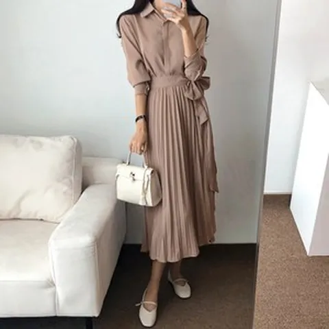 요시아나 [당일발송] 로맨틱무드 라우렐 카라넥 플리츠 랩 롱원피스