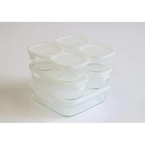 iwaki 돌나물 내열 유리 저장 용기 각형 팩&레인지 7종 세트 화이트 200ml × 4개 / 500ml 두 개 1200ml 1개 PS-PRN-7W