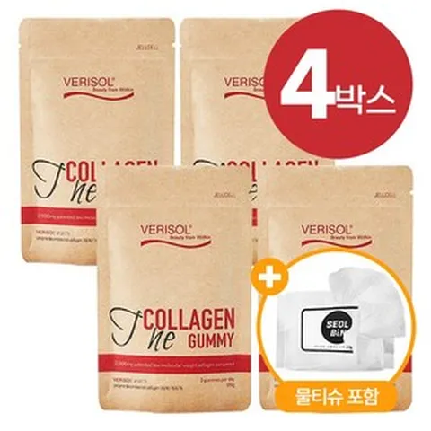 베리솔 더 콜라겐구미 독일 콜라겐 4봉 설빈 물티슈 포함 세트, 설빈 물티슈 1팩, 4박스, 504g