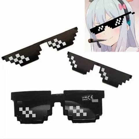 기념주화 가상화폐 비트코인 굿즈 모자이크 선글라스 트릭 장난감 깡패 생활 안경 거래 안경 픽셀 여성 남성 블랙 모자이크 선글라스 재미 있은 장난감, [01] A
