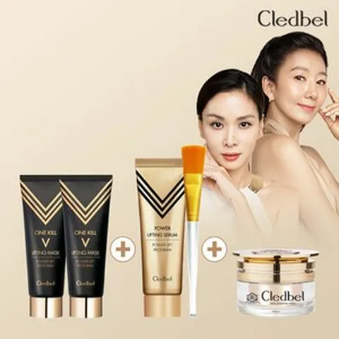 [쇼라단독] 끌레드벨 원킬브이리프팅 마스크팩2+ 대용량세럼1+ 브러쉬1 + 스네일크림 1, 단일속성