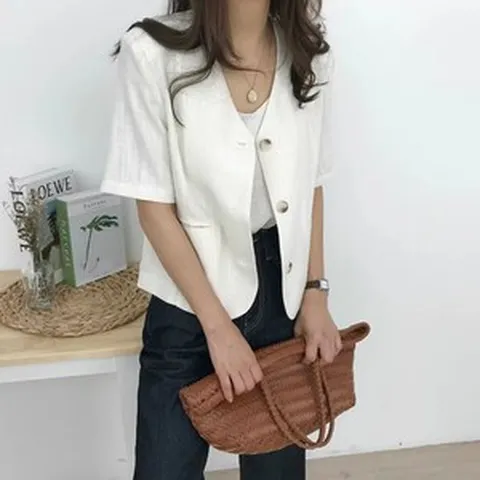 주디앤 무드 싱글 반팔 린넨 자켓