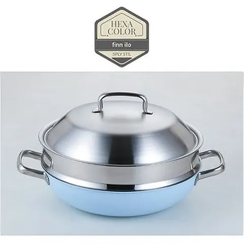 백화점전용-[finn ilo] 핀일로 헥사 칼라스텐 통5중 28cm 파티웍+스텐뚜껑+찜기 (4color), 1개, 오션블루