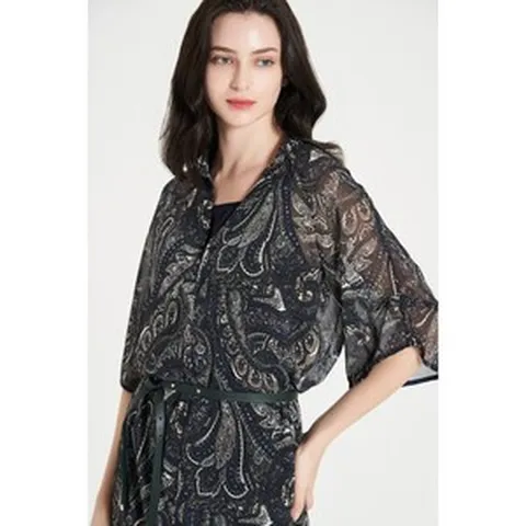 [DOHO] 벨티드 페이즐리 시스루 원피스 (DX6OP780)