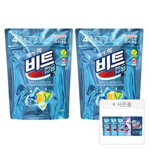 비트 실내건조 캡슐세제 42입 1개 + 42개입 증정(캡슐세제 15입 (5입 3개) 포린스 바이올렛 섬유유연제 2.1L 일드겸용 290ml 1개), 비트 캡슐세제 42개입, 2개 + 증정(캡슐세제 15입