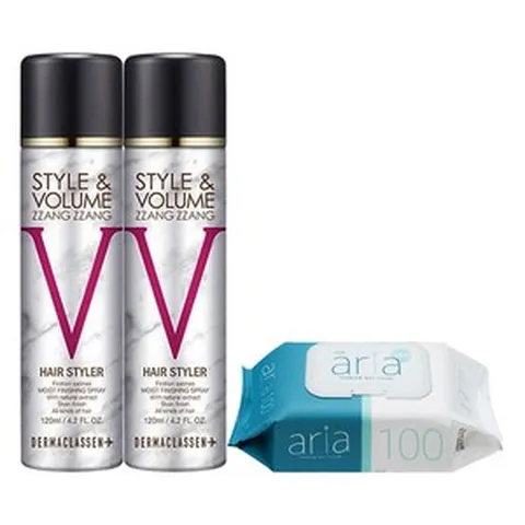 더마클라센 볼륨짱짱 흑채 스프레이 자연갈색 120ml x2 + 아리아 물티슈 100매, 2개