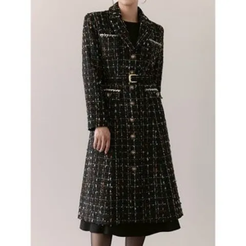 시크라인 XXL까지 테일러드 카라 프린지 버튼 트위드 벨트 코트 자켓 원피스 하객 모임 연말 겨울코디 오피스 자체제작 빅사이즈