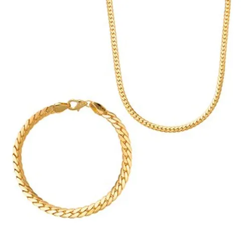 모아르 18K 금 목걸이 팔찌 라운드 쿠반 체인 (대) SET
