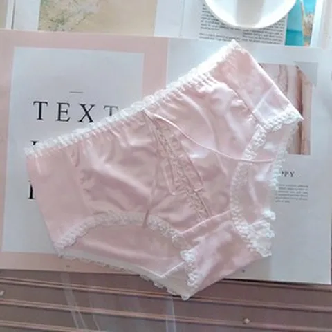 【팬티】일본 슈퍼 요정 짠 리본 속옷 로리타 실크 코튼 스티치 중간 허리 속옷 달콤한 레이스