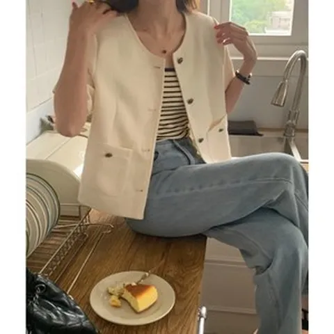 [배송5일소요]셀럽shop 2023 심플 트위드반팔자켓 두가지색