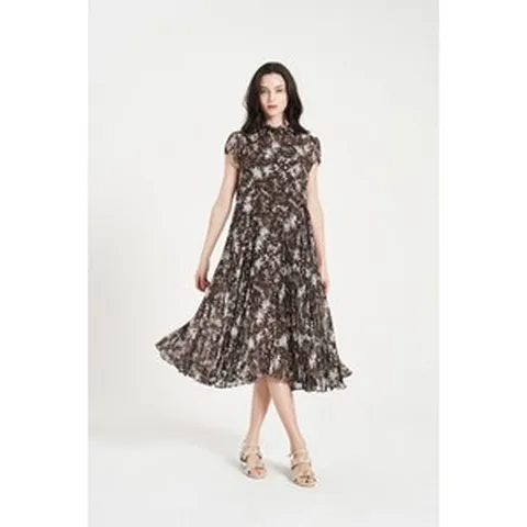 [DOHO] 드로우스트링 프린팅 플리츠 원피스 (DX7OP030)