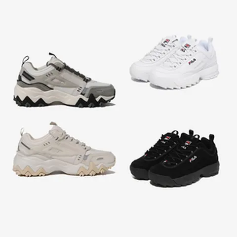 국내매장판 휠라 FILA 필라 디스럽터 고프코어 키높이 운동화 어글리 슈즈 가죽 스니커즈 화이트 블랙