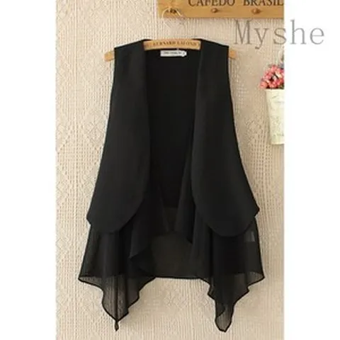 SAMARA 조끼 루즈핏 여성 여름 캐주얼 패션 시폰 롱나시자켓 빅사이즈