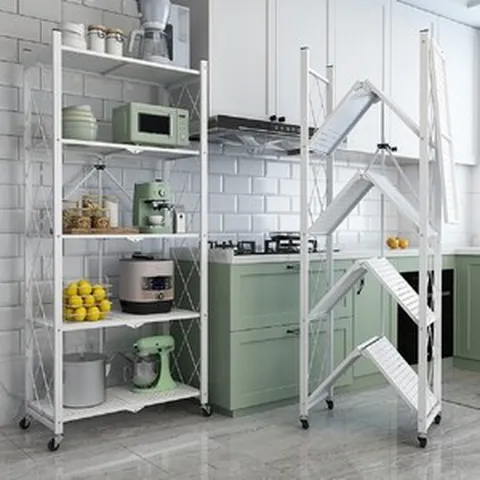 접이식 폴딩 수납장 선반 이동식 360도 베란다 주방 거실 다용도실 3단 4단 5단 원터치, 4단 화이트