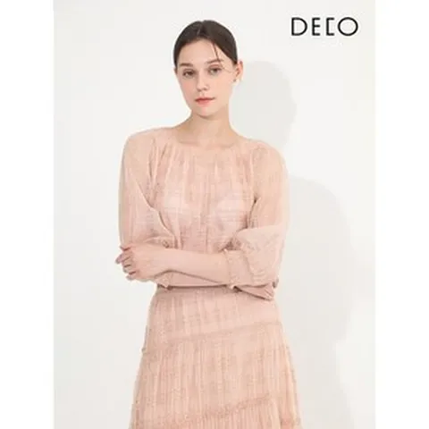 데코 소매 망사 글리터 블라우스 -DCBAC2354W