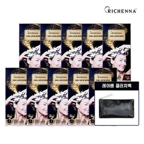 리체나 리체나 샴푸형 염색제 3분 10박스+레이쌤 클러치백, 자연스러운 흑갈색, 자연스러운 흑갈색