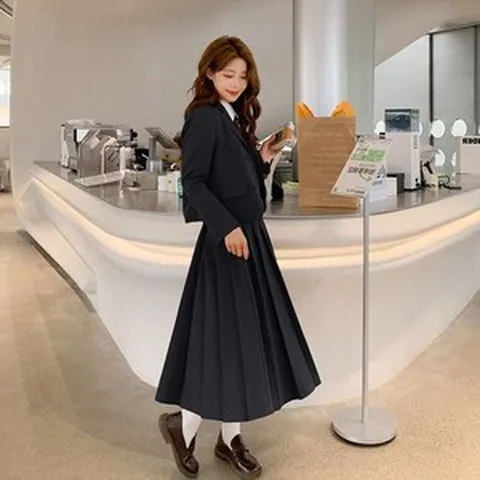 하객룩 투피스 세트 플리츠 셋업 자켓 롱스커트
