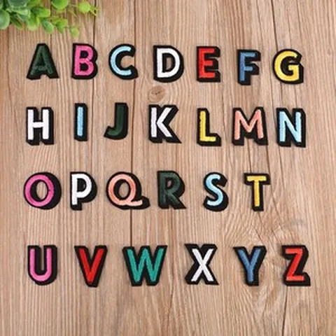 저스트인 A-Z 핑크 골드 영어 알파벳 문자 패치 혼합 자수 아이언 의류 스티커 배지 세트당 26 개, [19] high 5cm, 1개