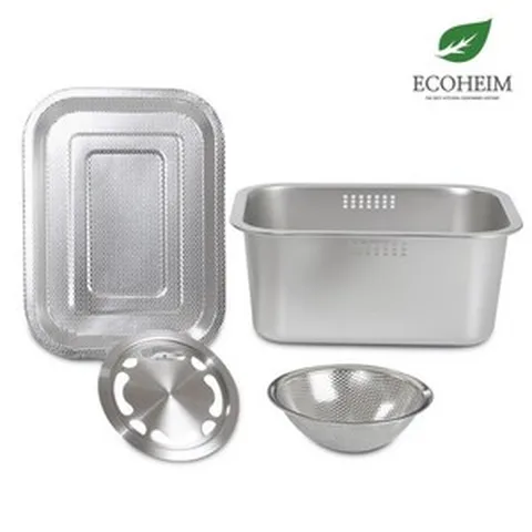 [에코하임] 키친 4종 세트 (올스텐304/10L 설거지통+타공 트레이+배수구망+배수구커버), 상세 설명 참조, 1개