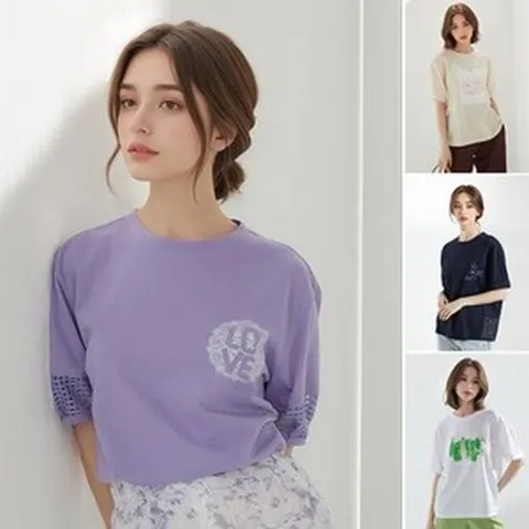 도로시양장점 자카드 매쉬 아트웍 티블라우스 4종세트