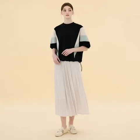 요이츠 이중 플리츠 밴딩 롱 스커트 YG03PRS40