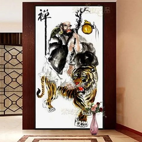 [국내발송] 행운제작소 보석십자수 호랑이 탄 달마 대사 달마도 큐빅 구슬 비즈 공예 십자수 대형 도안 세트, 60 x 120 cm