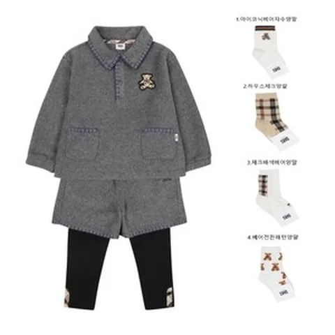 {백화점 정품 }닥스베이비 후드티 [24FW] 플리스 카라맨투맨 상하세트+양말 세트 4종 택1 EUW31ST34M_GY