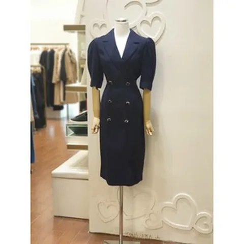 샤틴 빽 오프 디테일 반팔 정장 원피스