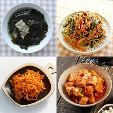 [광주그집반찬]반찬 4종세트(미역국1kg+잡채430g+진미채80g+깍두기400g)