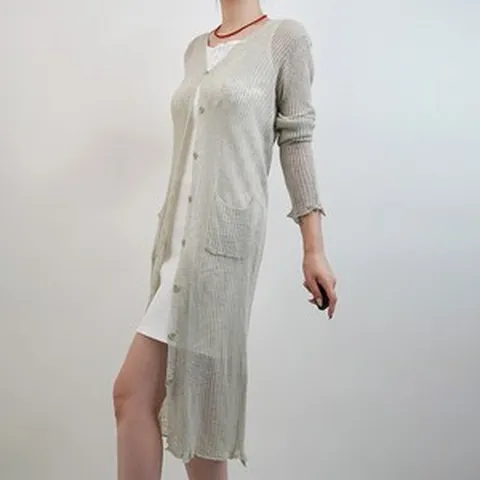 롱 로브 시스루 린넨 가디건