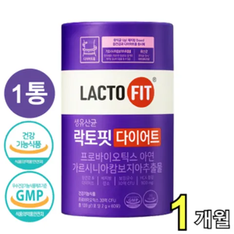 종근당건강 락토핏 다이어트 체지방 장유산균 생유산균 종근당 프롤린공법 실크피브로인 가르시니아 캄보지아 체지방 랏토핏 락토피, 1개, 60개