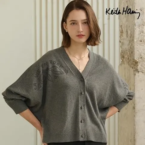 키스해링 25SS 캐시미어 블렌드 크롭 가디건 여성