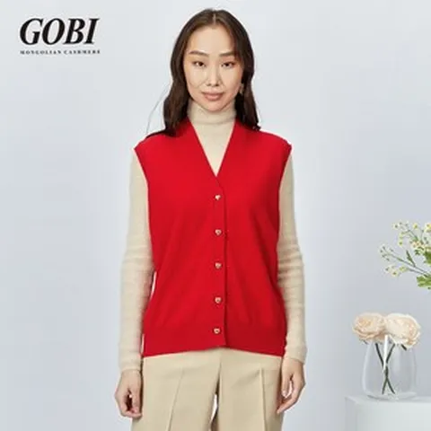 고비 2022 가을 겨울 새로운 순수 캐시미어 v 넥 민소매 싱글 브레스트 솔리드 컬러 숙녀 니트 조끼