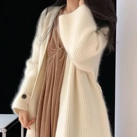 발리걸 가을 겨울 허리 스트랩 보들 니트 롱 가디건