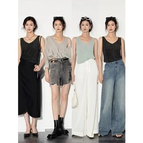 미양메이양【현품】별빛조끼 은파 심플 엘레강스 V넥 민소매 니트 이너웨어