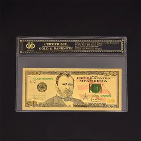 윙윙쇼핑 달러 금 24K Gold Plated 99.9% 골드 기념 황금 지폐 선물 화폐 돈 취미 여행 투자 수집 수장 인테리어 장식 소품 해외, 50달러