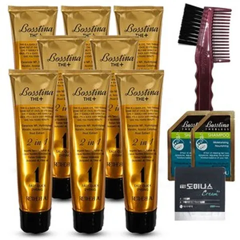보스티나 더 플러스 염색제 8개+빗 1개+샴푸 7ml 2매+도미나스 크림 1매 추가사은품 새치커버, 1세트, 7호 다크브라운(흑갈색)