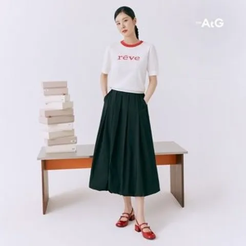 더엣지 25SS 플리츠 벌룬 스커트 647427, 레드/88