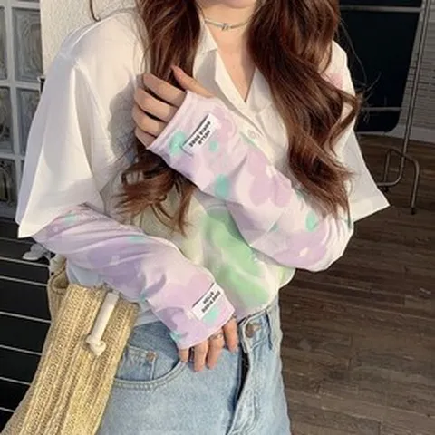 냉장고 자외선 차단 팔토시 여 여름 루즈핏 소매 빅사이즈 쿨토시 자외선 차단 드라이빙 팔토시, 퍼플【큰꽃잎】자외선차단 1옵션-1켤레